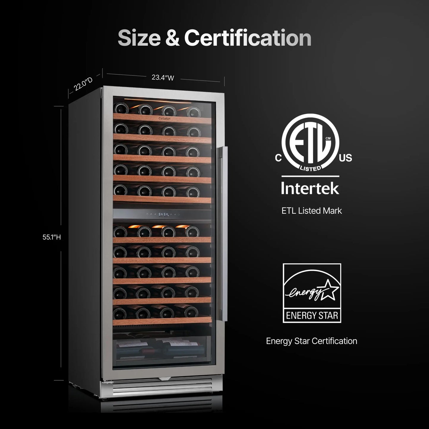 90 Bottles Dual Zone Wine Cooler Fridge 275L Built-in Wine Refrigerator Dual NTC Sensor Electronic Temperature Control 5-18℃ ETL Energy Star Certified 41dB Low Noise Wine Cabinet for Home Bar Kitchen