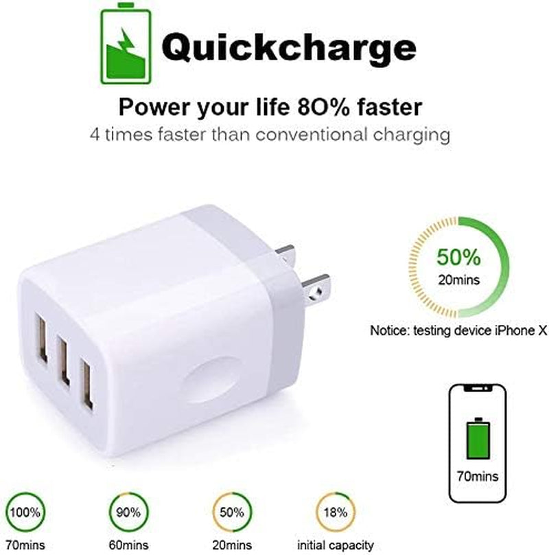 USB Charging Plug Wall Charger Adapter 3Pack Universal Travel 