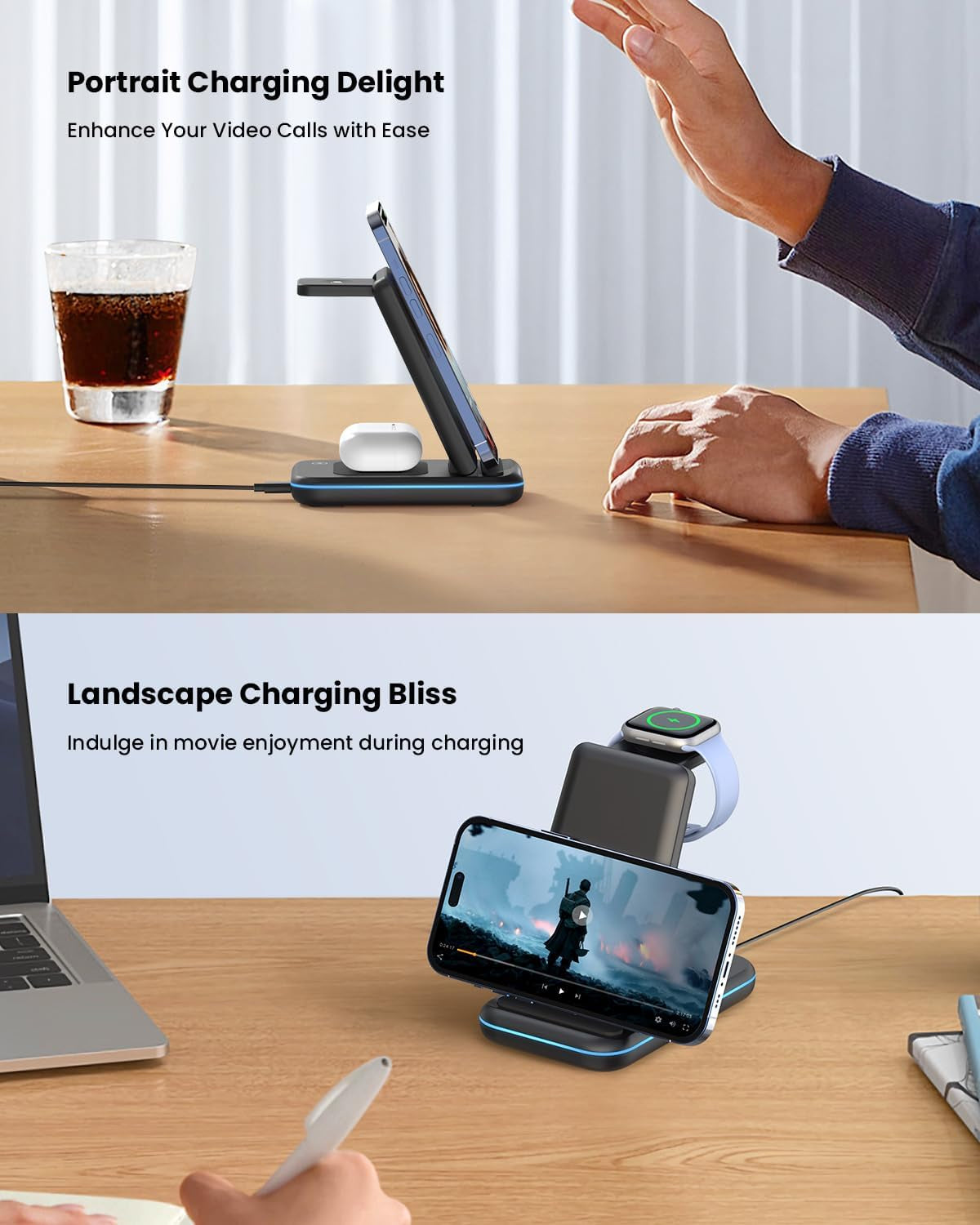Wireless Charging Stand  3 in 1 Wireless Charger Dock Station for Apple Watch 6