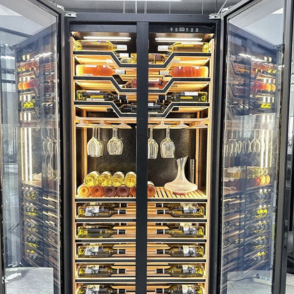 Two Tempered Glass Doors Battery-Powered Heating Function Electric Wine Cooler Cellar Fridge Luxury Beer Red Wine Hotel