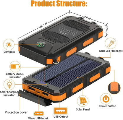 Solar Power Bank 8000mAh with LED Light – Flight Safe