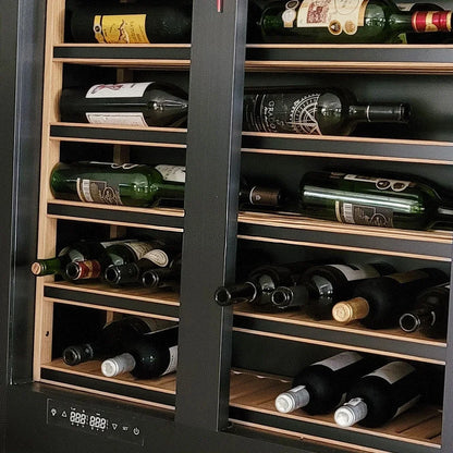 Two Tempered Glass Doors Battery-Powered Heating Function Electric Wine Cooler Cellar Fridge Luxury Beer Red Wine Hotel