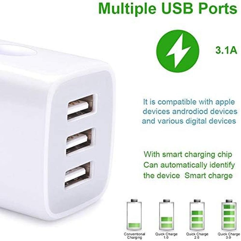 USB Charging Plug Wall Charger Adapter 3Pack Universal Travel 