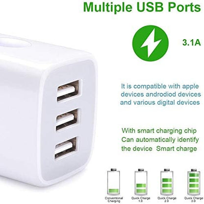 USB Charging Plug Wall Charger Adapter 3Pack Universal Travel 